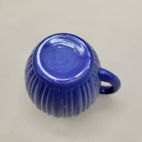 1940s Hazel Atlas Blue Platonite Glass Ribbed Creamer Pitcher Cased Glass - Picture 6 of 6